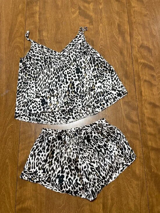 ASOS Leopard Print Satin Tank Shorts Pajama Set Leopard Cheetah Animal Print 6 - Picture 8 of 9